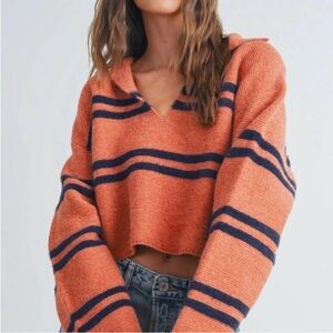 Rust Striped Collared Sweater